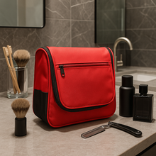 Last inn bildet i Galleri-visningsprogrammet, Rød, sort og lime reisetoalettveske med mange rom og oppheng (uten navn)