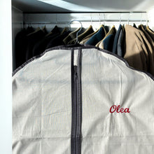 Last inn bildet i Galleri-visningsprogrammet, 1 Bunadsposesett; Bunadspose, skjortepose og skopose i bomull med brodert navn