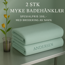 Last inn bildet i Galleri-visningsprogrammet, 2 stk Deilige myke badehåndklær med brodert navn 70x140 cm badehåndklær