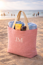 Last inn bildet i Galleri-visningsprogrammet, Stor soft washed jute beach tote bag, sommernett, trening...