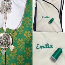Last inn bildet i Galleri-visningsprogrammet, Bunadspose, beltestakkpose, dresspose i bomull brodert med et stk navn