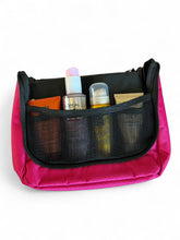 Last inn bildet i Galleri-visningsprogrammet, Rosa toalettveske med speil til reisen med mange lommer med glidelås