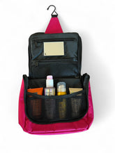 Last inn bildet i Galleri-visningsprogrammet, Rosa toalettveske med speil til reisen med mange lommer med glidelås