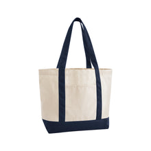 Last inn bildet i Galleri-visningsprogrammet, Organic Varsity Shopper Tote Bag med 2 stk utvendige lommer - stor størrelse
