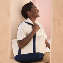 Last inn bildet i Galleri-visningsprogrammet, Organic Varsity Shopper Tote Bag med 2 stk utvendige lommer - stor størrelse
