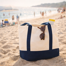 Last inn bildet i Galleri-visningsprogrammet, Organic Varsity Shopper Tote Bag med 2 stk utvendige lommer - stor størrelse
