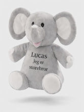 Last inn og spill av video i Gallerivisningen, Glad ELEFANT bamse med brodert navn - Ekstra myk

